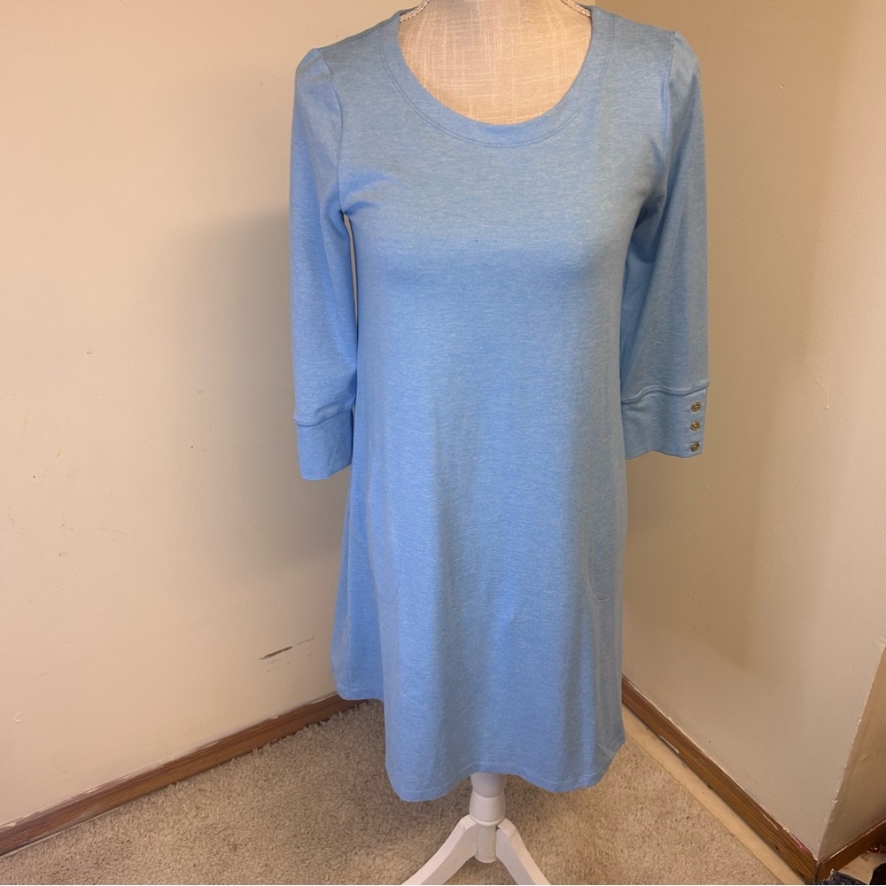 Lilly Pulitzer Solia UPF 50+ Dress Heathered Frenchie Blue Small Pockets EUC - Picture 2 of 12